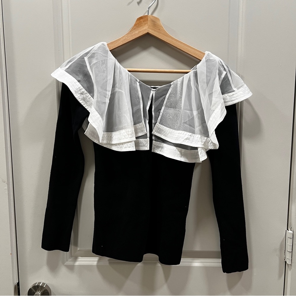 SNIDEL Sheer Frill Collar Long Sleeve Knit Top